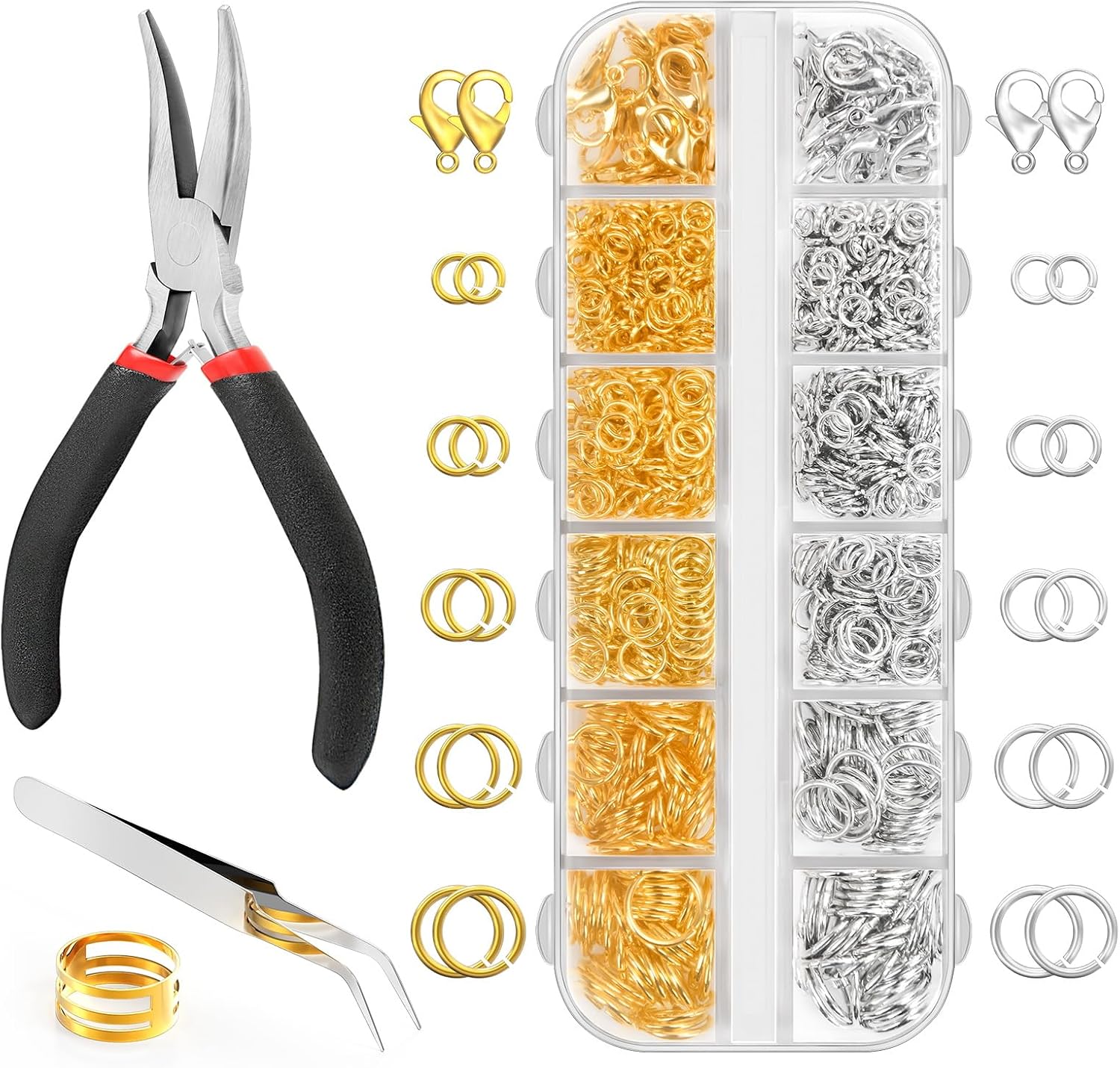 Detalle de Qulltk A-Silver&Gold Jewelry Making Kit, 1,200 Jump Rings in Five Sizes