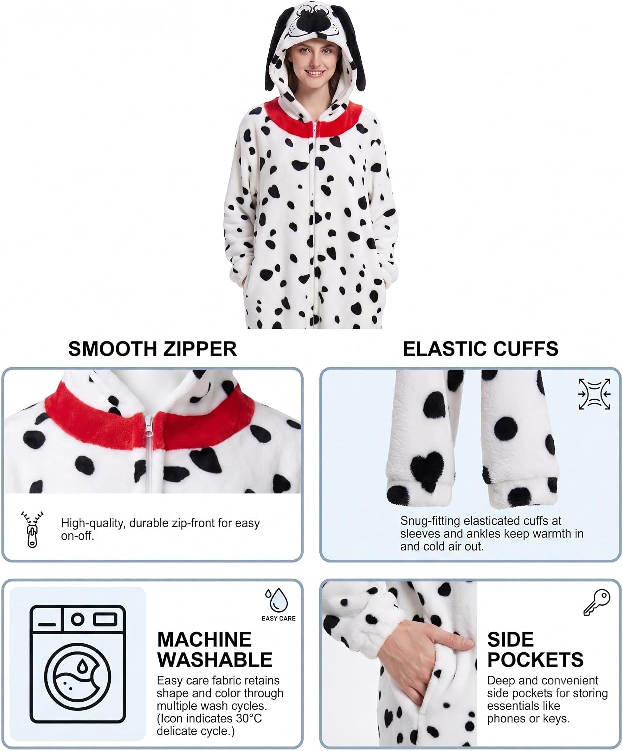 Detalle de Hundredmore Adult Animal Onesie Pajamas, Plush One-Piece with Hood and Pockets