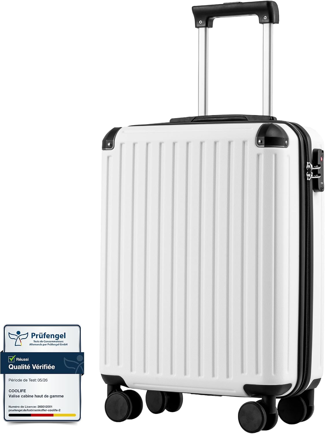 Detalle de COOLIFE Valise cabine 55x40x20 cm – rigide PC+ABS, TSA, 4 roulettes – Blanc