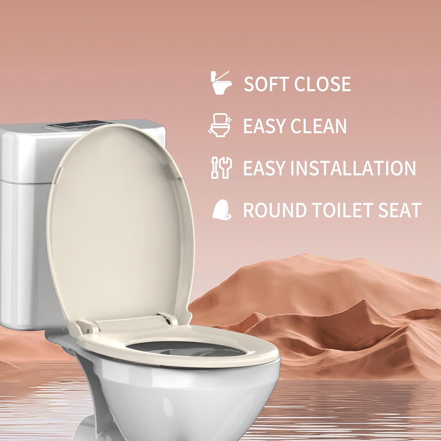 Detalle 2 de Meydrdou 16.5-Inch Round Toilet Seat, Almond PP Plastic, Soft-Close Lid