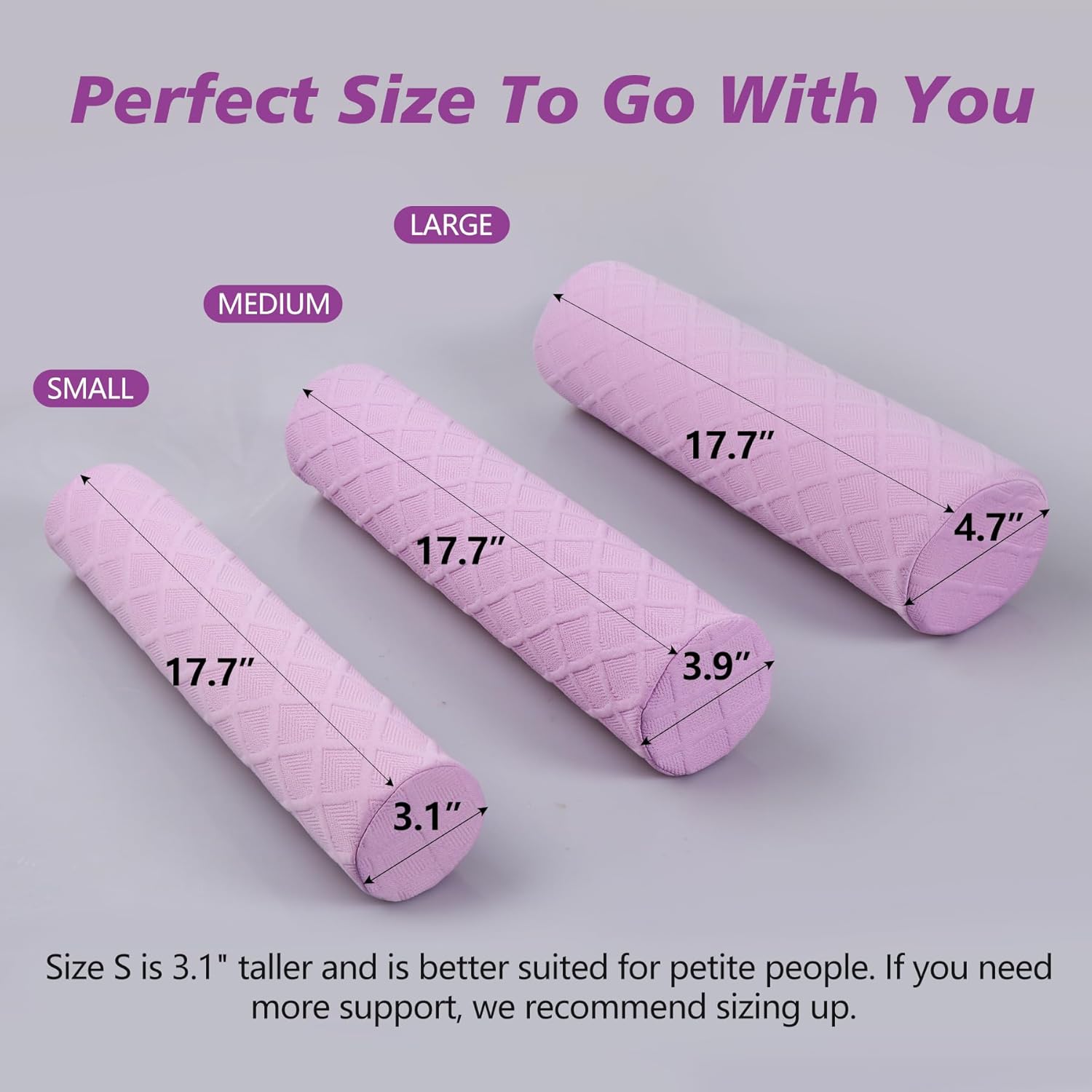 Detalle 2 de Cozyhealth Neck Roll Pillow Memory Foam Cervical Bolster, Medium Soft, Purple