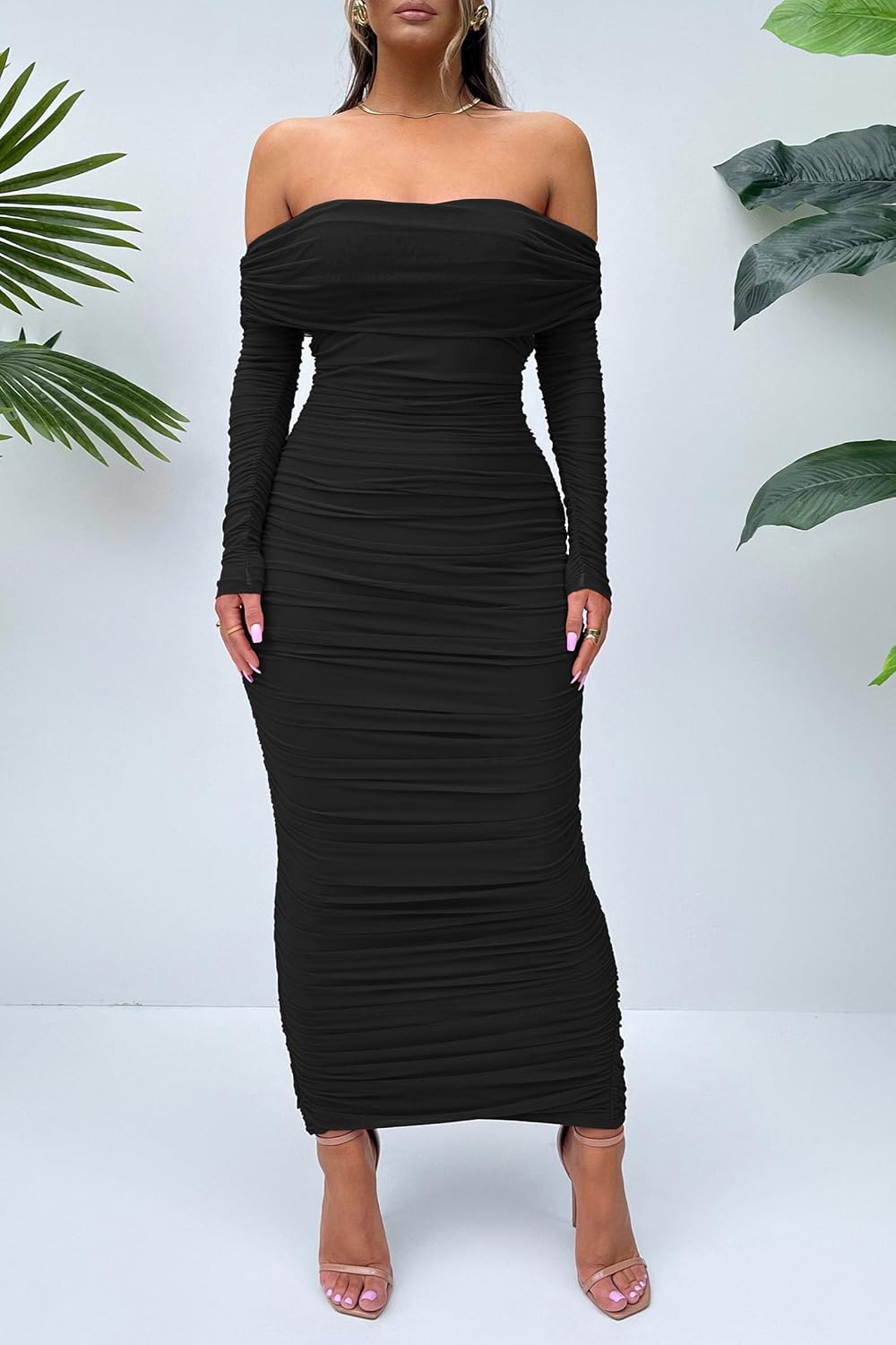 Detalle 2 de PRETTYGARDEN Fall Off The Shoulder Maxi Dress