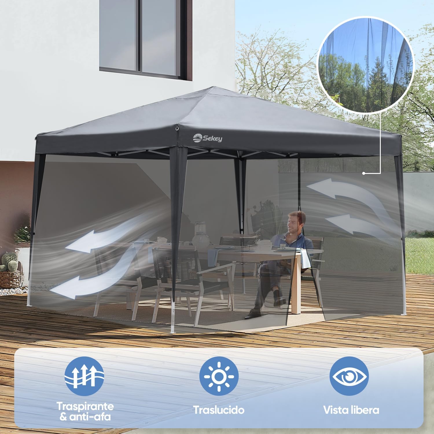 Thumbnail 5 de Zanzariera Sekey per gazebo 3 x 3 m, con cerniera e cinturini