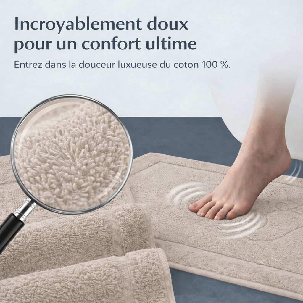 Thumbnail 1 de Komfortec Lot de 2 tapis de bain en coton 800 g/m², 50 x 80 cm – sable et beige