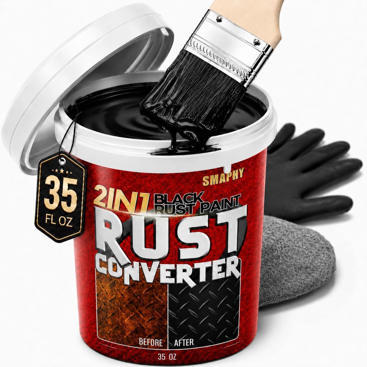 Detalle de SMAPHY AAZ-021 Rust Converter and Metal Primer, 35 oz, Matte Black