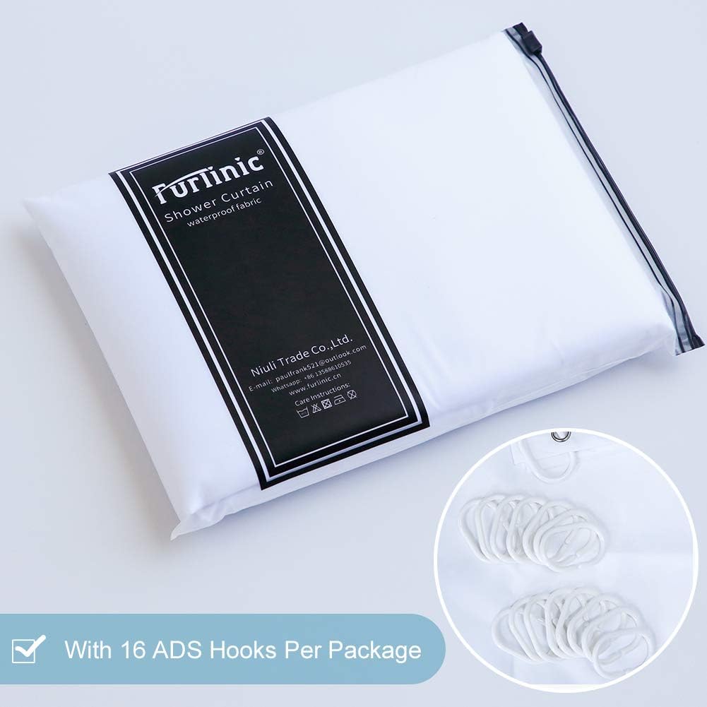 Thumbnail 6 de Furlinic Tende Doccia Anti-Muffa in Tessuto Poliestere – 240x200 cm, 16 ganci, Bianco