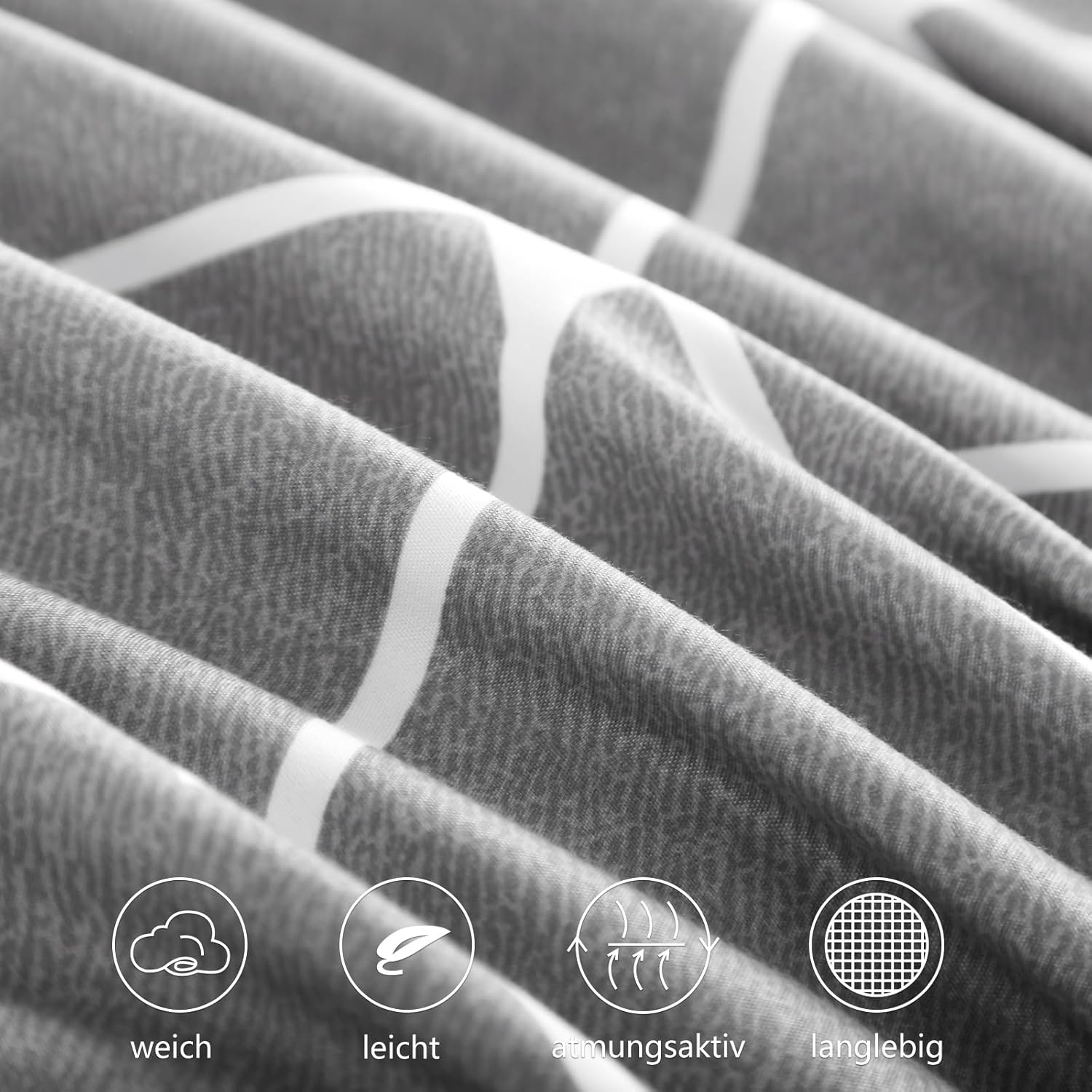 Thumbnail 3 de RUIKASI Bettwäsche 135x200 (4-teilig) Hellgrau – Microfaser-Set mit Reißverschluss