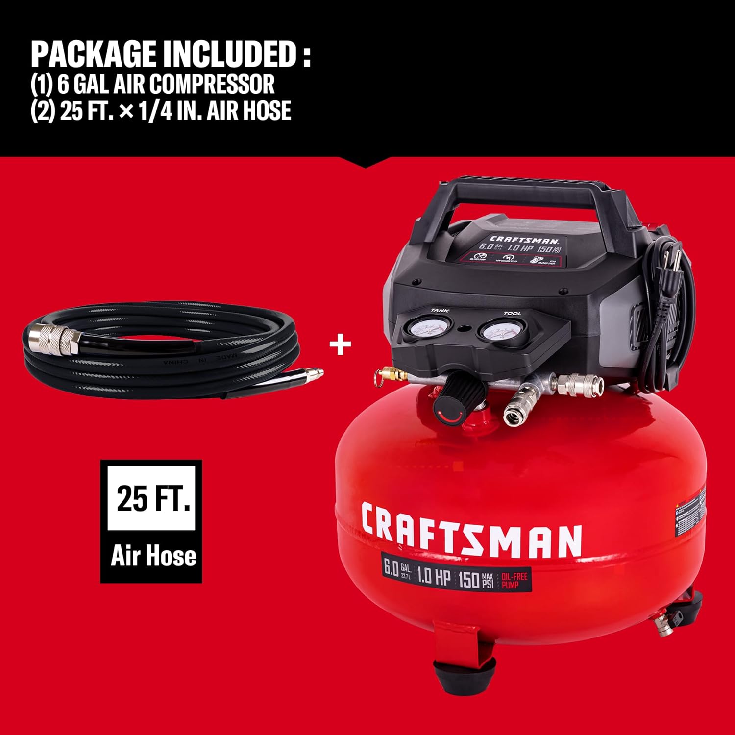 Thumbnail 1 de Craftsman CMXECXA0210641C 6-Gallon Portable Pancake Air Compressor (Oil-Free, Max 150 PSI, 1 HP)
