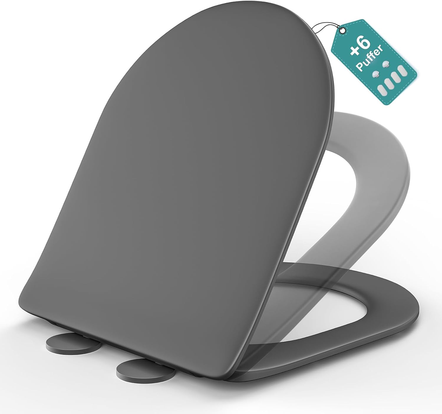 Detalle de MEEJEE WC Sitz D Form – Toilettendeckel mit Absenkautomatik und Soft-Close, Duroplast grau