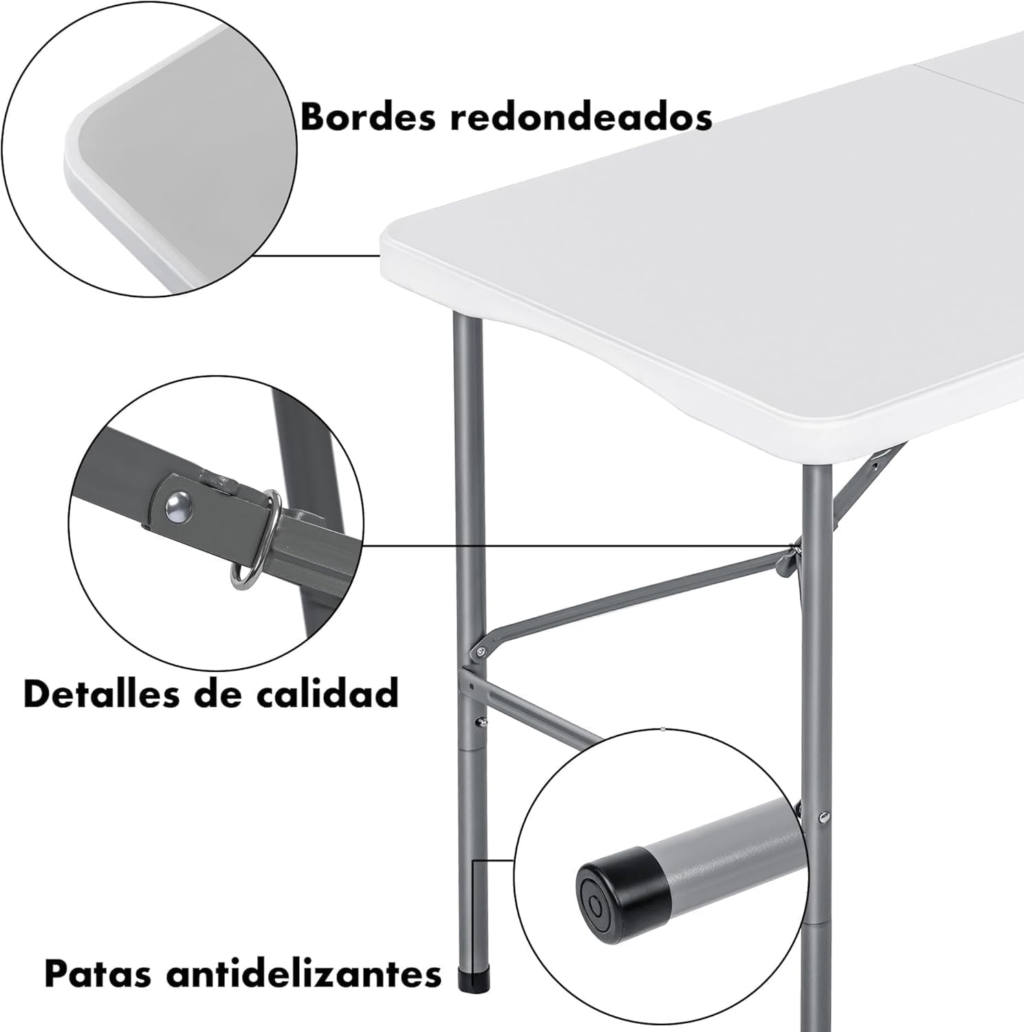 Thumbnail 4 de Mesa plegable de camping T-LOVENDO.ES rectangular auxiliar 122x61 cm (hasta 120 kg), blanca