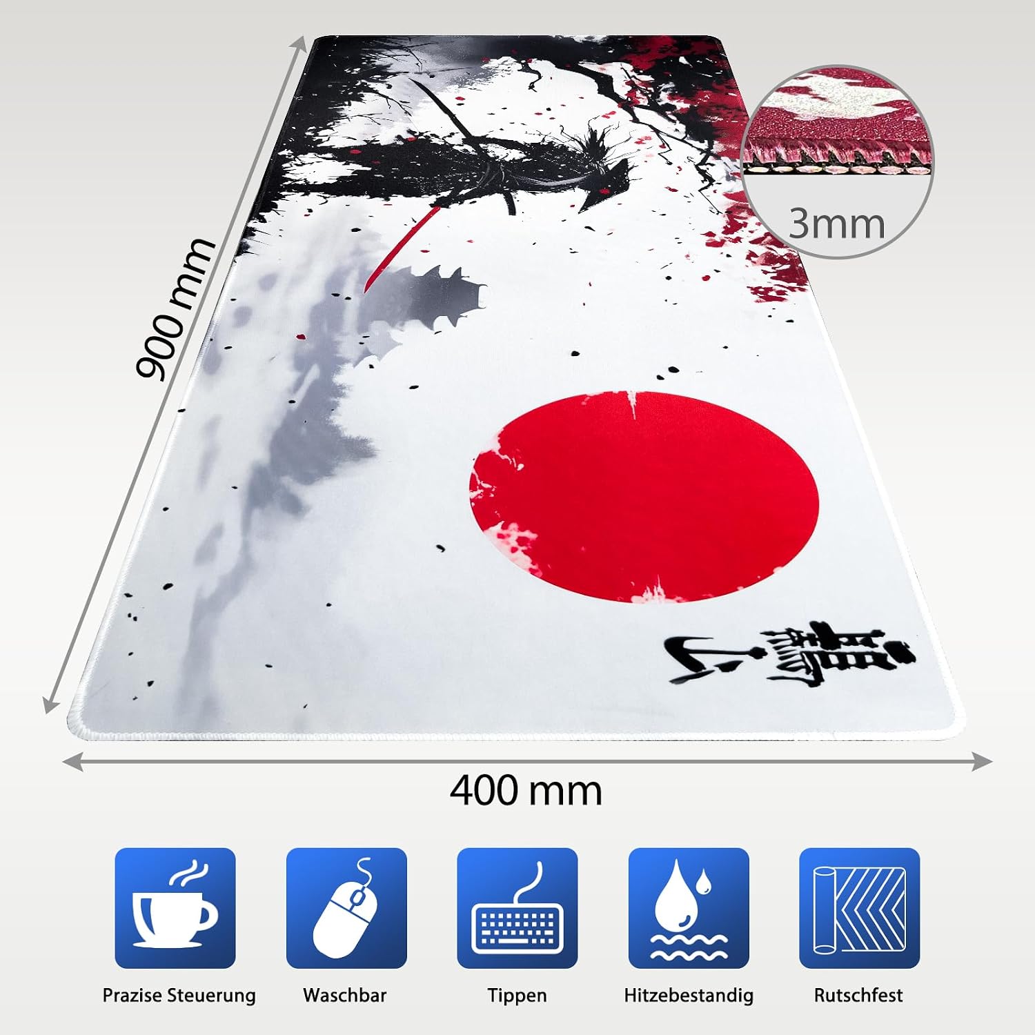 Detalle de Niviy Japanische Gaming-Mauspad XXL 900 x 400 mm mit Randsäumen