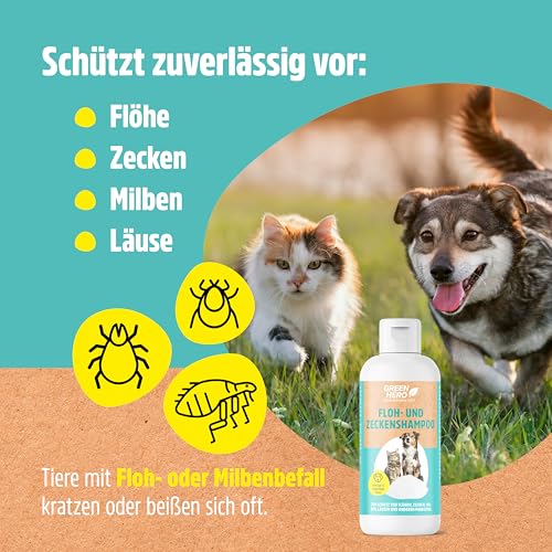 Detalle de Green Hero Floh- und Zeckenshampoo für Hund & Katze 250 ml – silikonfrei, parabenfrei