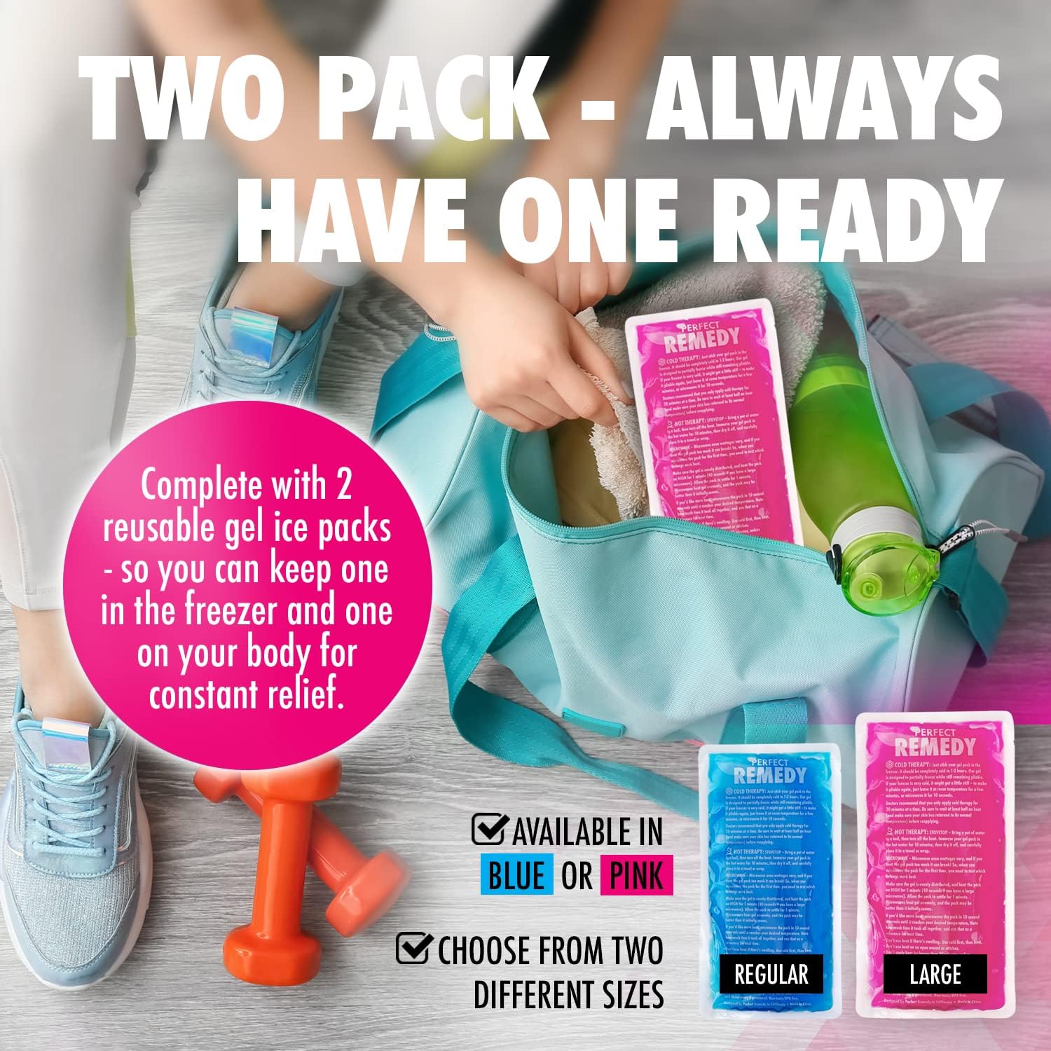 Thumbnail 6 de Perfect Remedy Gel Ice Pack Hot & Cold Compress (2 Pack, Pink, Large) – Reusable 12 x 6 inch