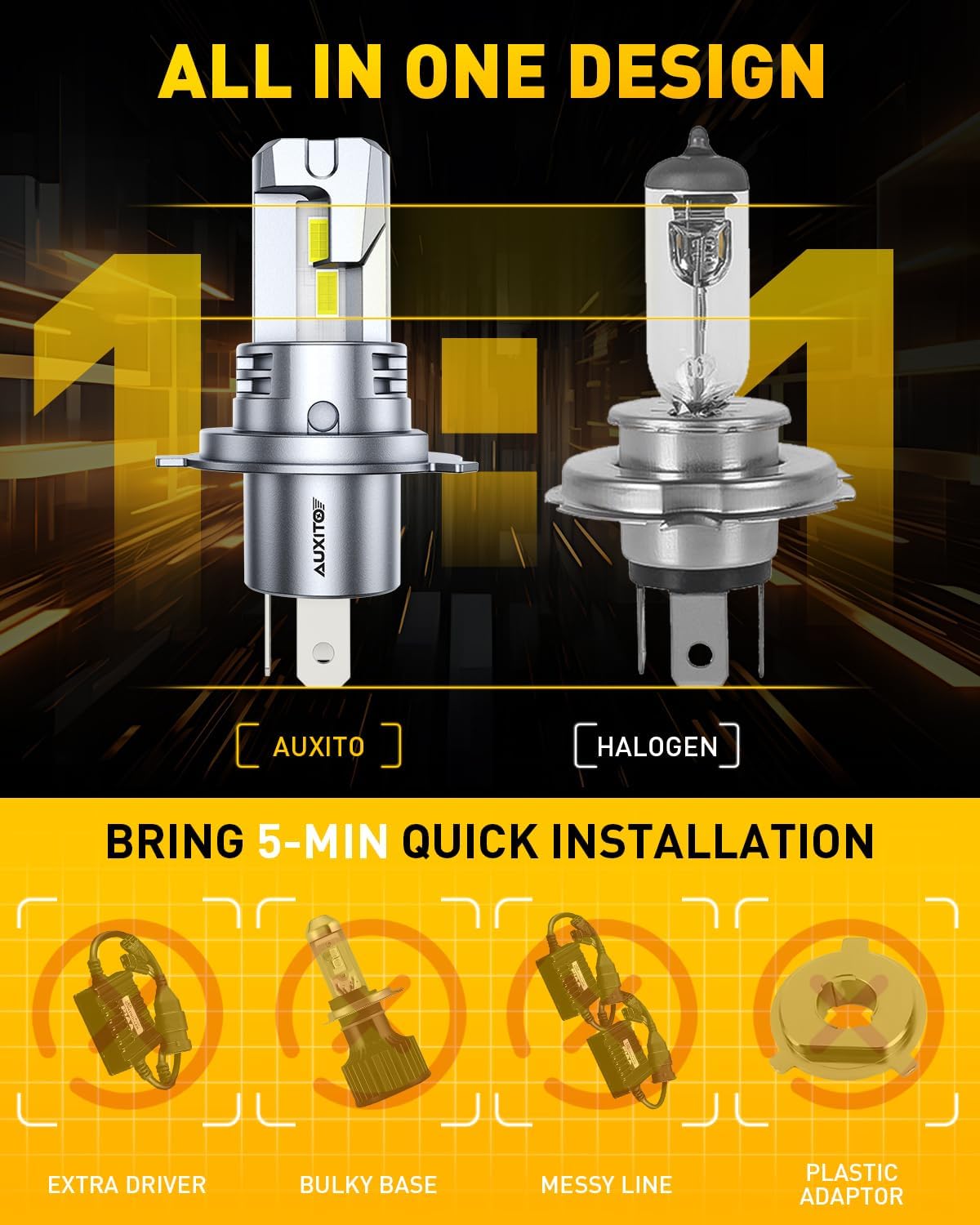 Thumbnail 3 de AUXITO H4 LED Headlight Bulbs — 900% Brighter, 6500K Cool White, 360° Lighting, CANBUS Ready (Pack of 2)