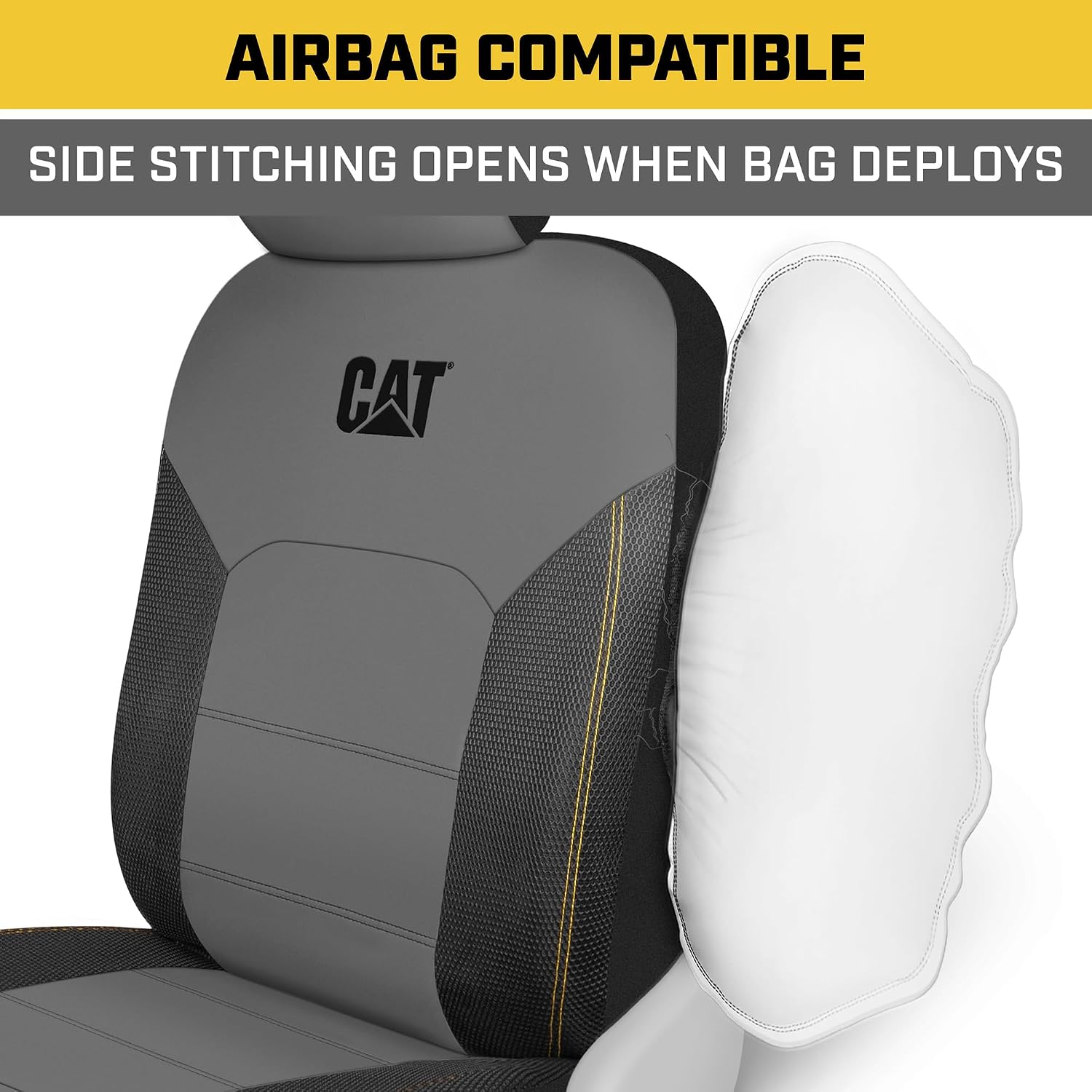 Detalle de Cat FlexHybrid Car Seat Covers (Gray) — PU Leather + 3D Mesh for Front Seats Only