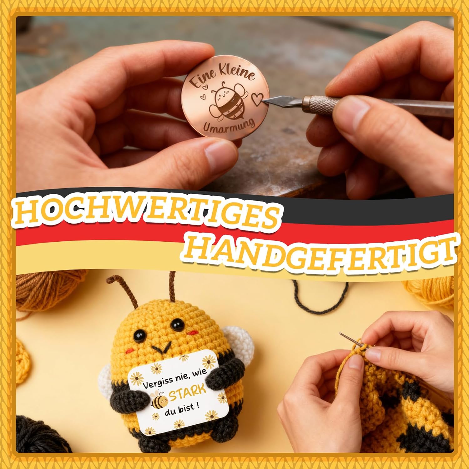 Thumbnail 6 de Giftota Pocket Hug – handgehäkelte Biene als Glücksbringer & Mutmacher mit Münze im Etui