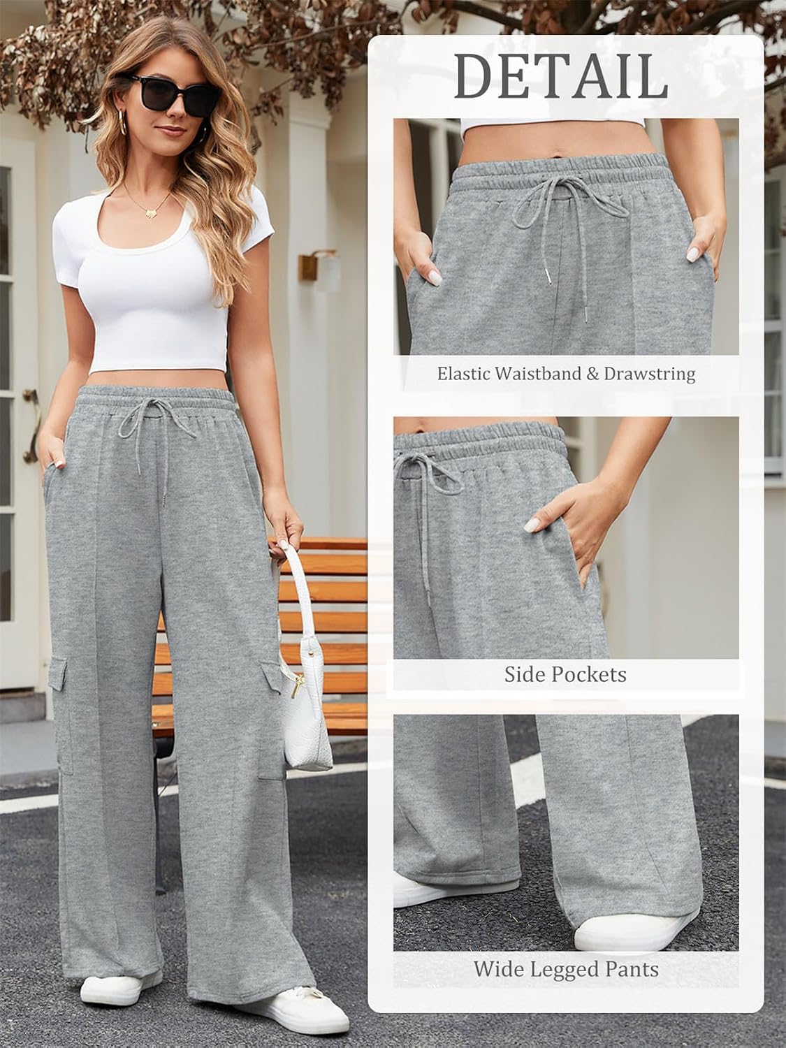 Thumbnail 3 de Shephorion Women's Wide Leg Joggers with Pockets – High Waisted, Stretchy Lounge Sweatpants