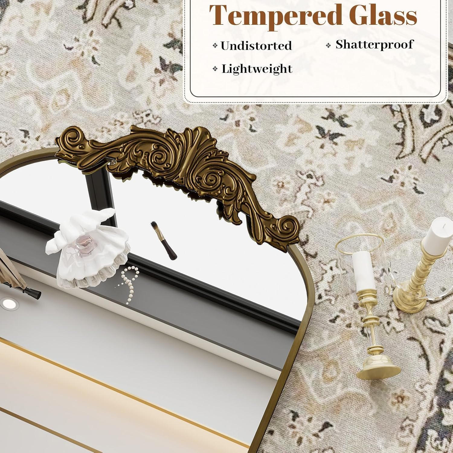 Detalle de Dewfig Antique Arched Wall Mirror (22" x 30") with Vintage Bronze Baroque Frame