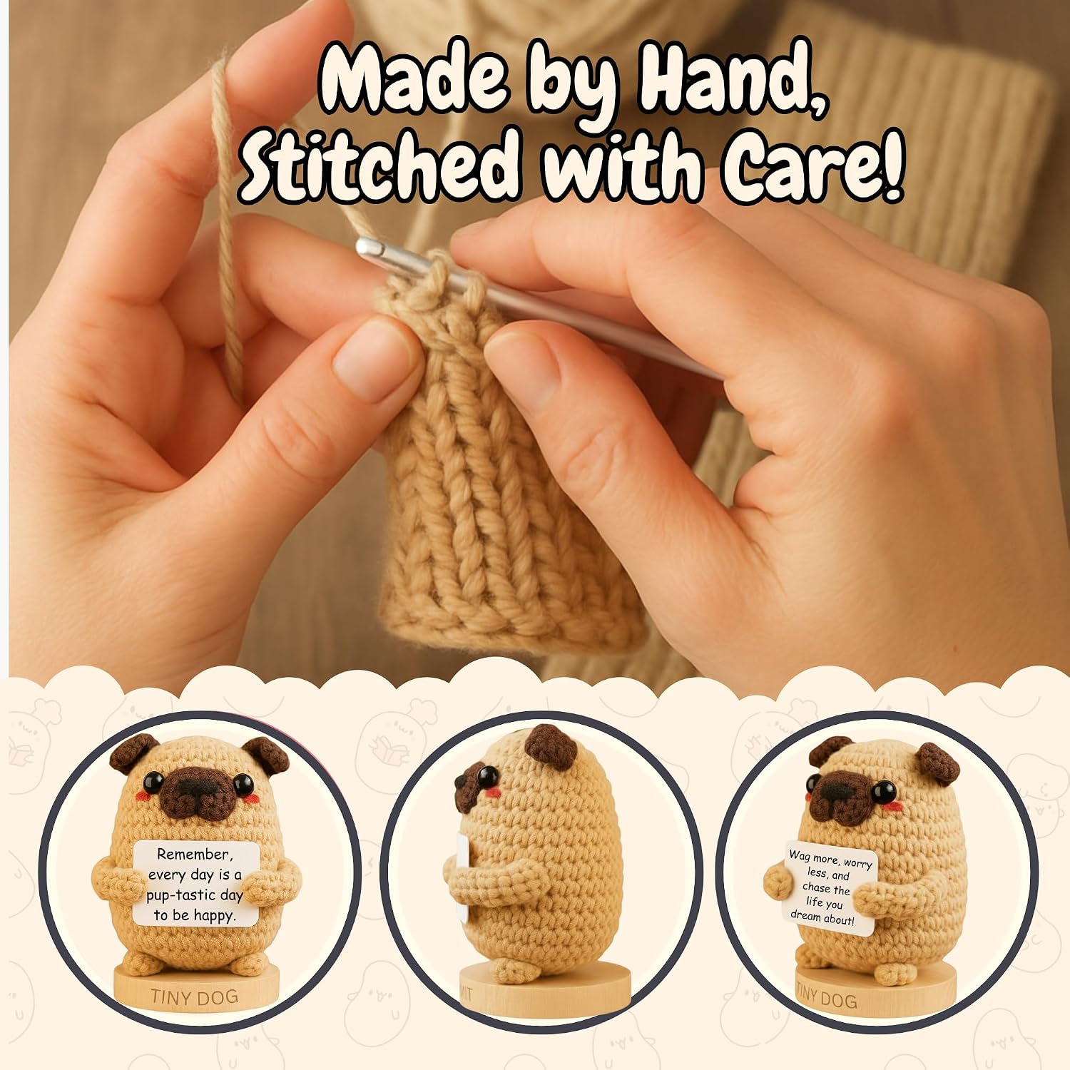 Thumbnail 6 de Dog lover Gifts for Women: Handmade Pawsitive Pup Crochet Dog with 30 Uplifting Signs