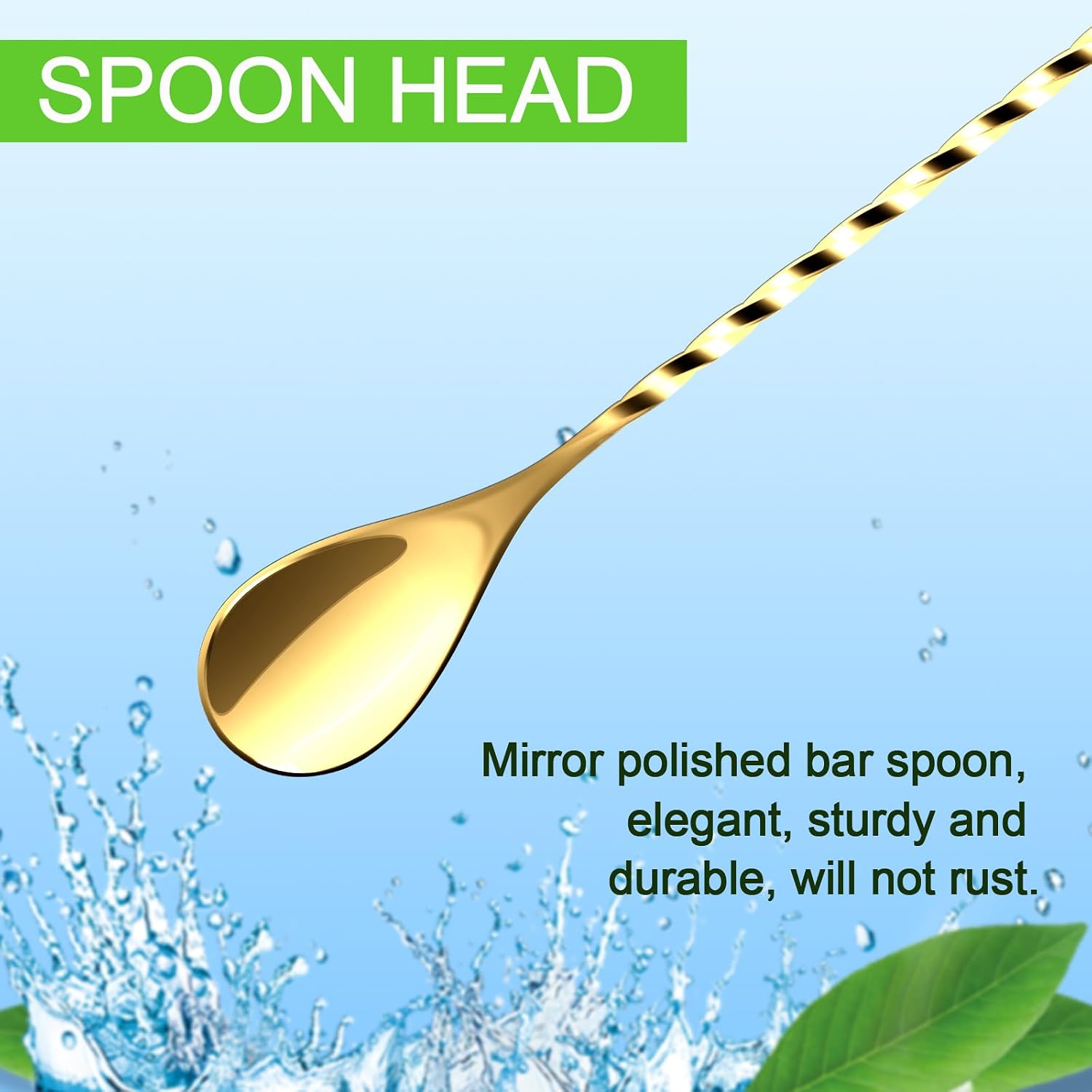 Detalle de BRIOUT BarSpoon-12Inch Cocktail Bar Spoons, Gold 18/8 Stainless Steel, 2-Piece