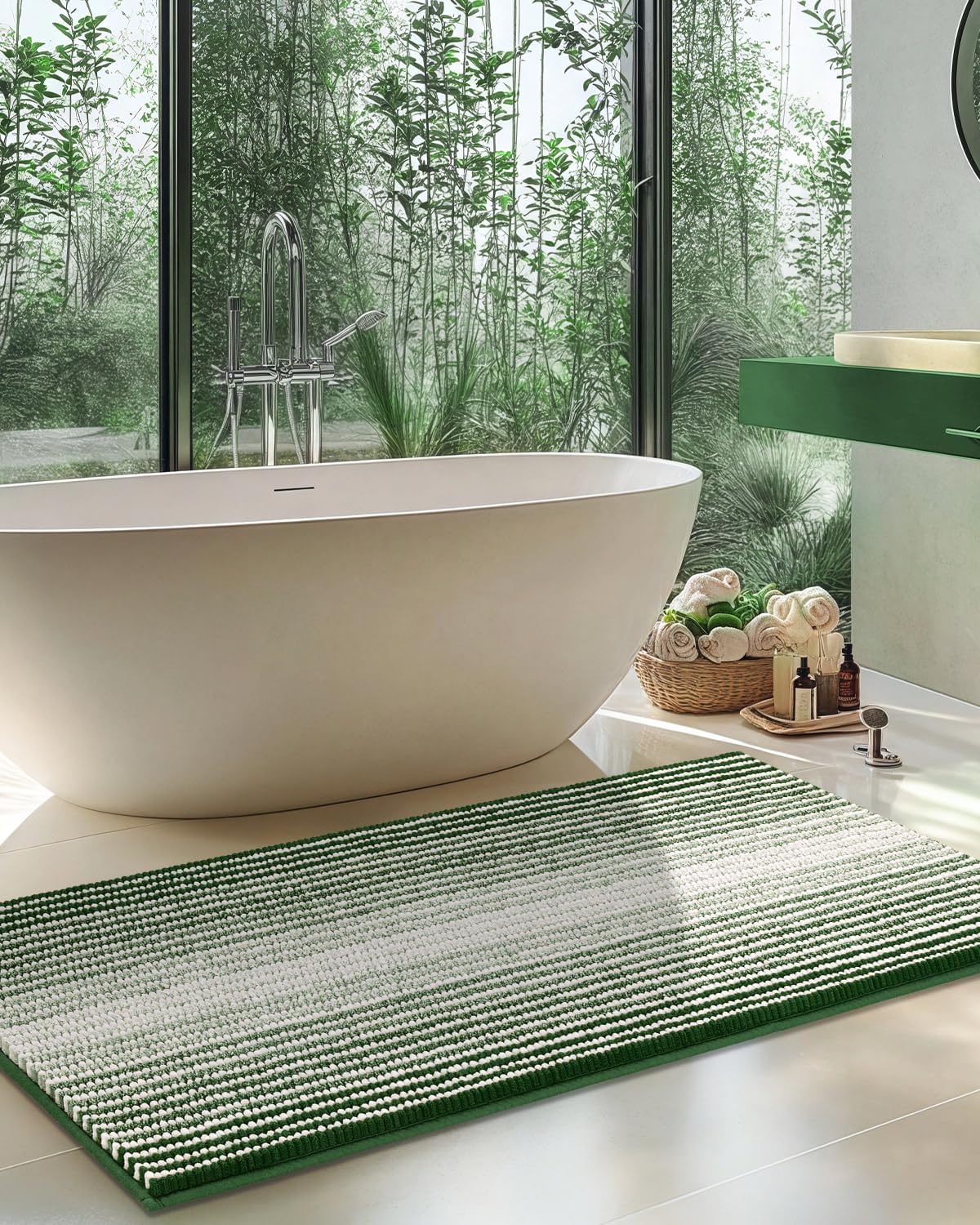 Thumbnail 5 de BSICPRO 2-Piece Chenille Bath Mat Set (Sage) with Non-Slip Backing