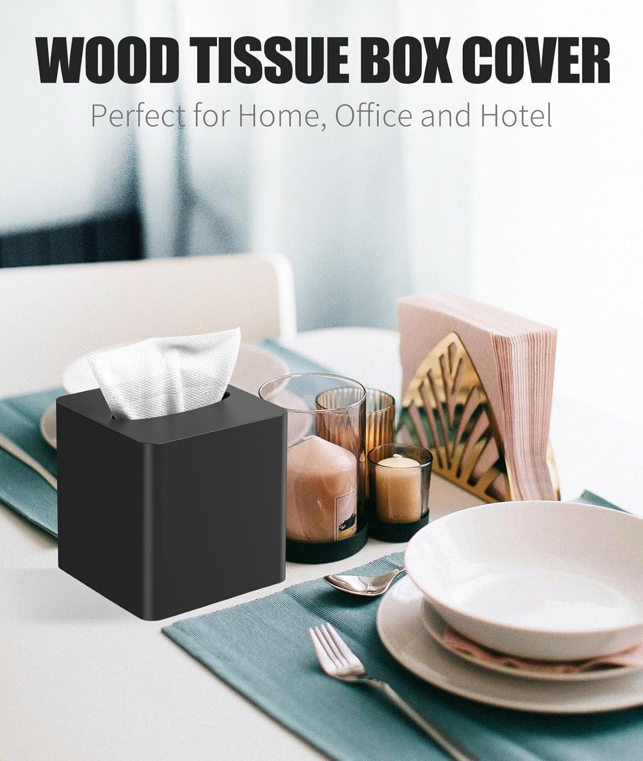 Detalle de Livelab Tissue Box Cover Square – Oak Wood, Black