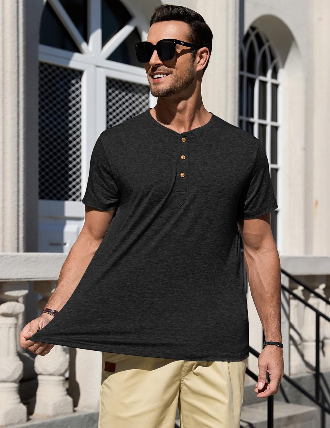 Thumbnail 2 de TARAINYA Henley Shirt Herren – Baumwolle, Kurzarm, 3-Knopf Henley, M–4XL