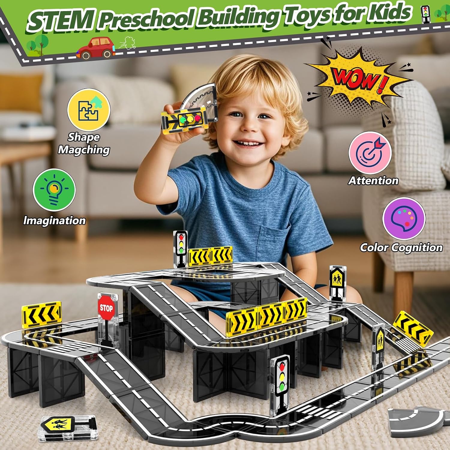 Thumbnail 1 de Magnetic Tiles Road Set, 48 PCS – Creative Magnetic Building Kit for Kids Aged 3–8