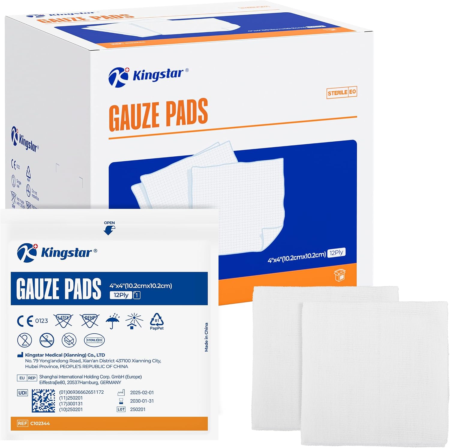 Detalle de K Kingstar 4 x 4 Inch 12-Ply Cotton Gauze Pads, 100 Pack