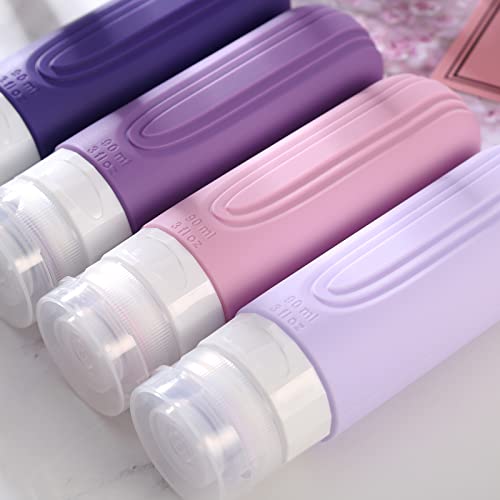 Detalle de Mrsdry Travel Bottle Set: 90ml Silicone, Leak-Proof, BPA-Free, TSA-Approved (4 Pack)