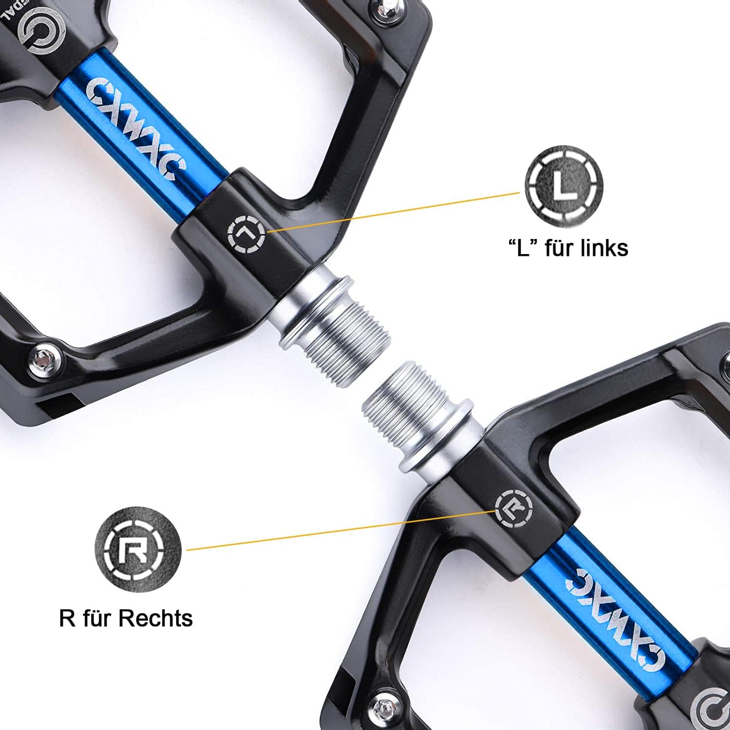 Thumbnail 4 de CXWXC Fahrradpedale Mit Reflektoren – MTB Aluminiumlegierung, 9/16 Zoll, Doppel-LR-Beschriftung, 8 Spikes