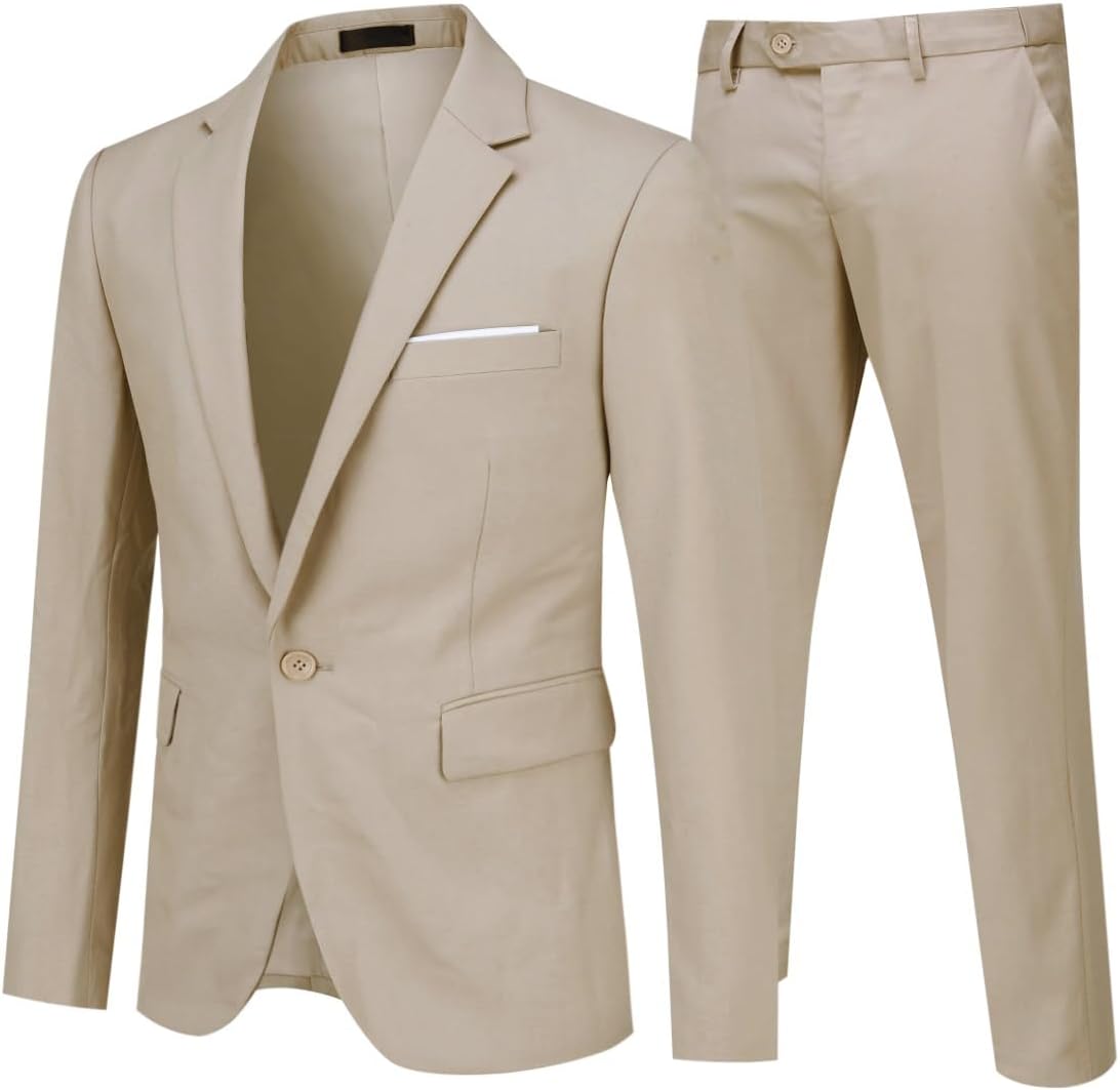 Allthemen 2-Piece Slim Fit Wedding Suit with One-Button Blazer and Trousers