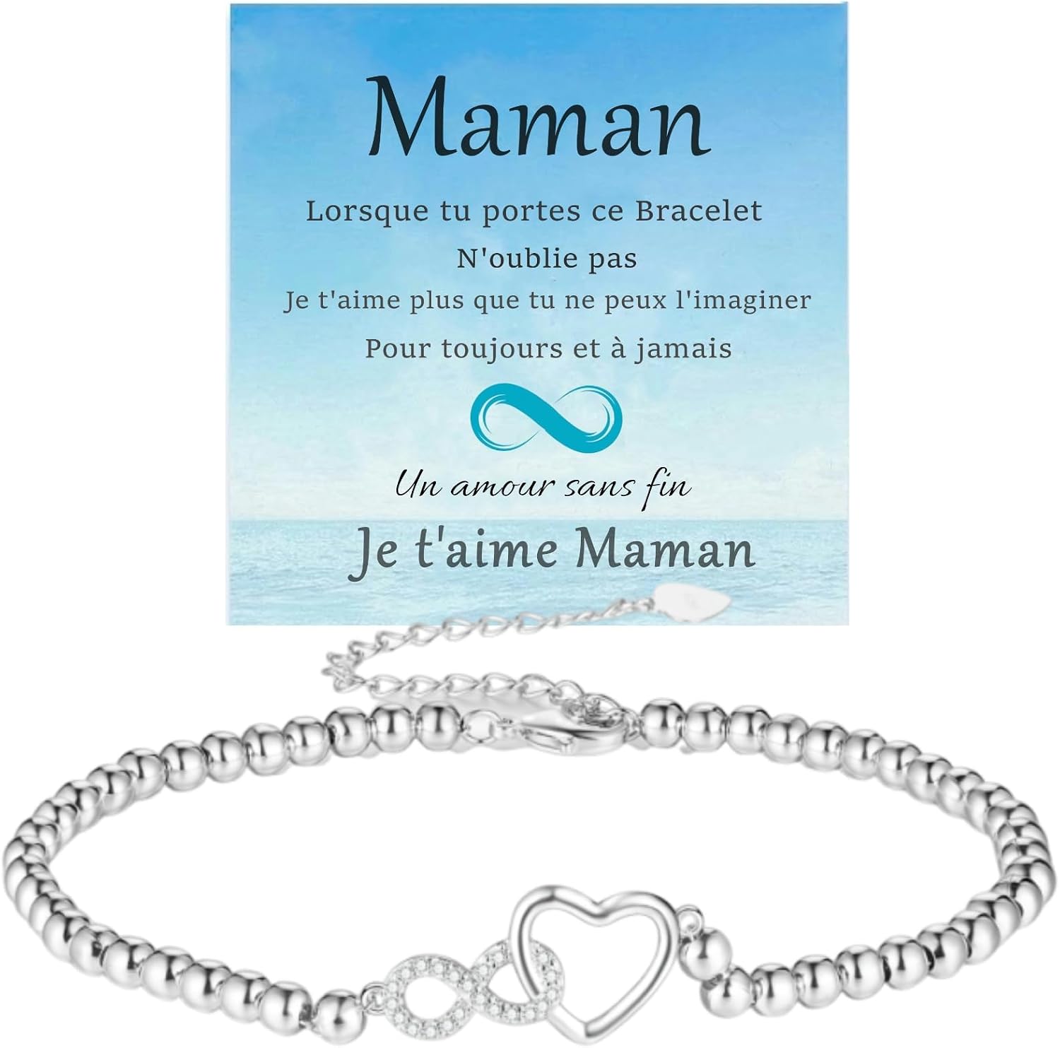 Detalle de Bracelet femme Jbniuay argent 925 Infinity cœur « Mama » ajustable