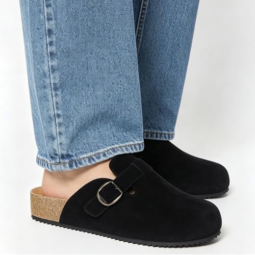 Detalle de Dokela Cuir Sabots Homme Mules Femme Chaussons avec Liège, Noir, 48
