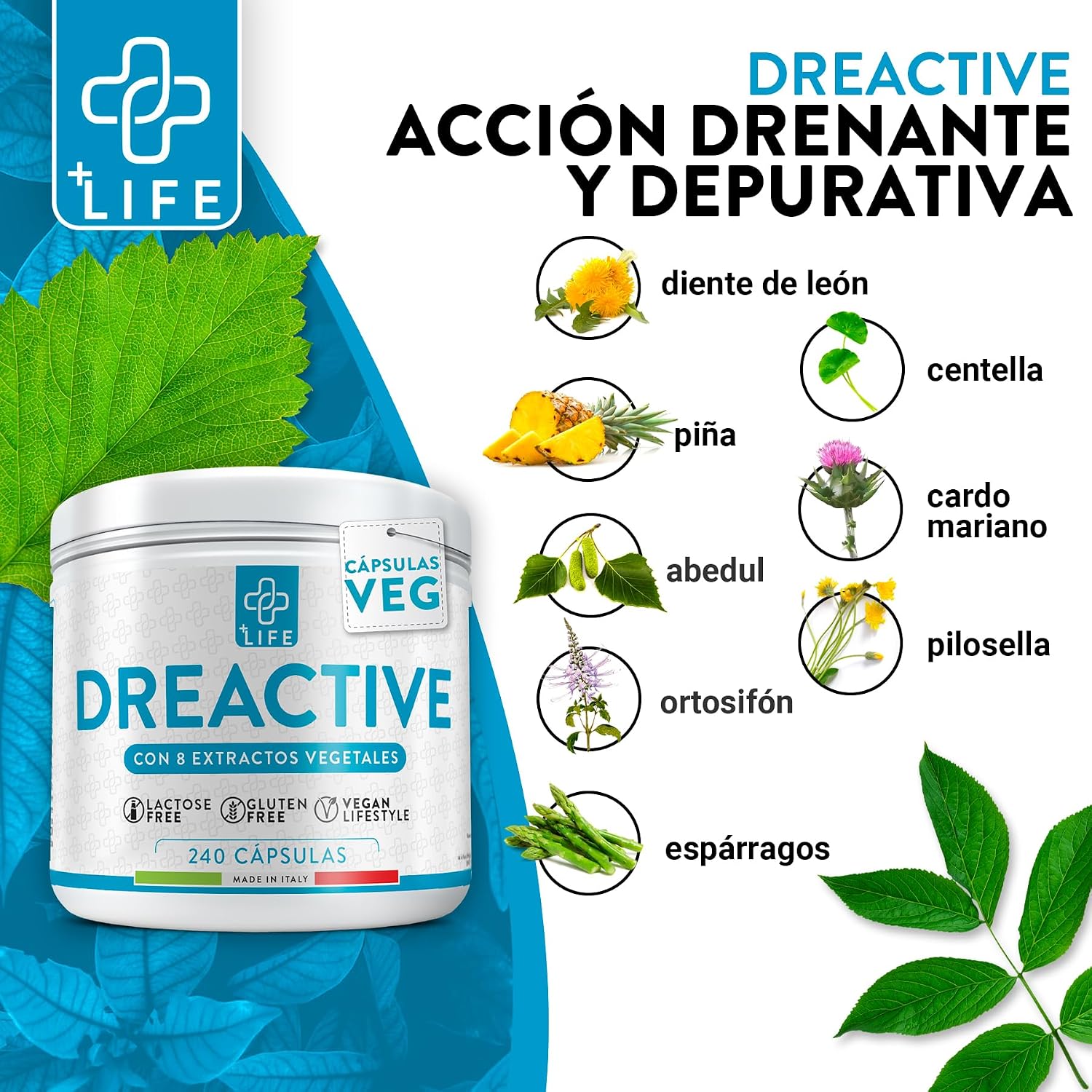Detalle de PiùLife Detox Depurativo 💧 Cápsulas para Retención y Drenaje