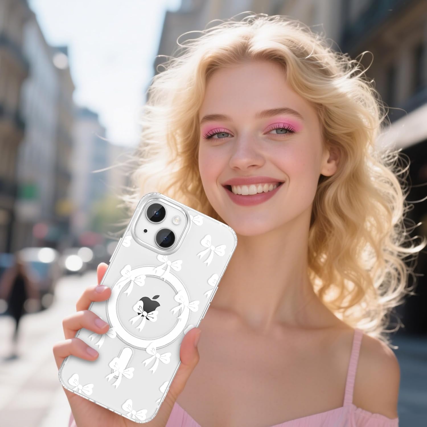 Thumbnail 5 de ZTOFERA Magnetische Hülle für iPhone 15 (6.1") – Transparente Schutzhülle mit Schleifen-Design und Bowknot Muster