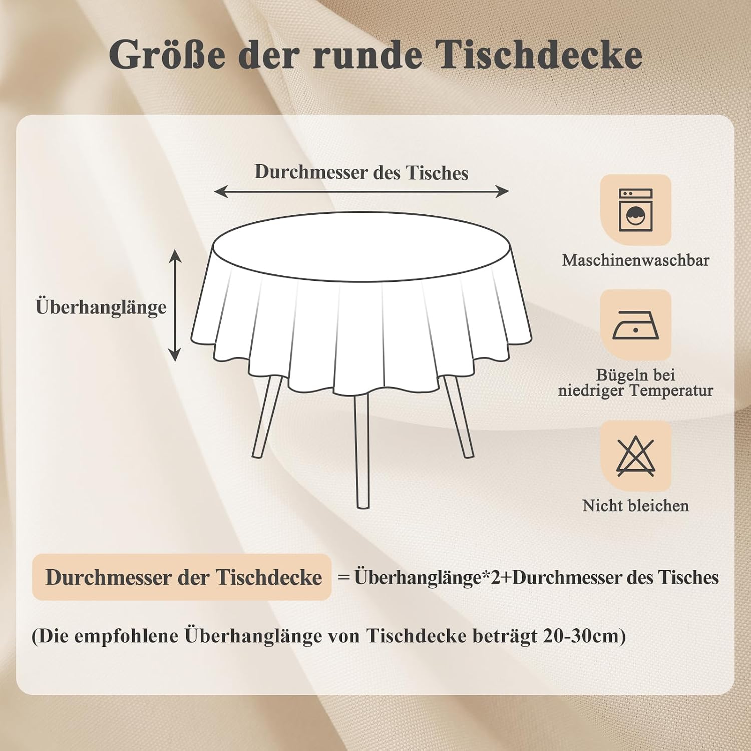 Thumbnail 6 de Moonooda Tischdecke Rund Beige 140 cm – pflegeleicht, wasserabweisend und kratzfest