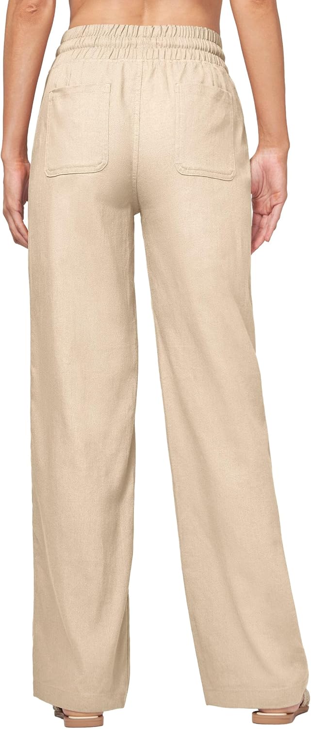 Detalle de Willit Women Linen Pants Wide Leg Palazzo: Cotton-Linen Lounge Pants with Pockets (29/31/33)