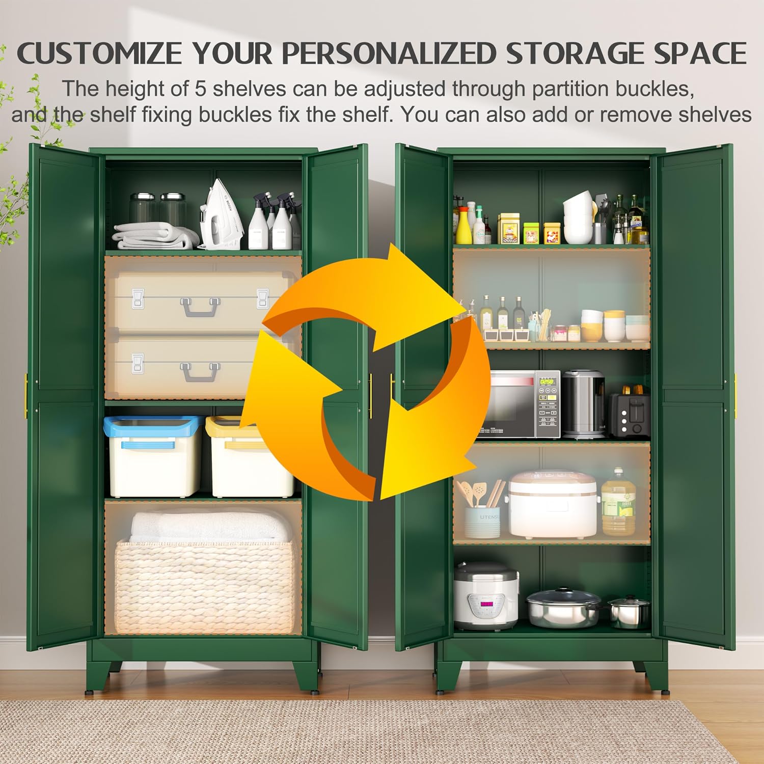 Thumbnail 3 de GAIOUS 75.2" Metal Pantry Cabinet, Green, 5 Adjustable Shelves, 2 Doors
