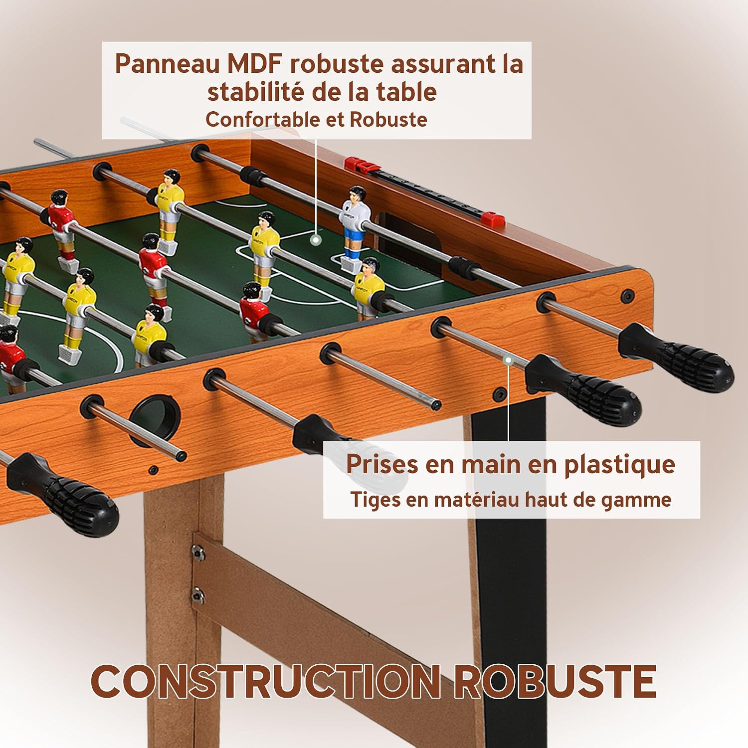 Detalle de HOMCOM Mini babyfoot Compact et Solide — Table de jeu familiale 22 joueurs, 2 balles et marqueurs de score