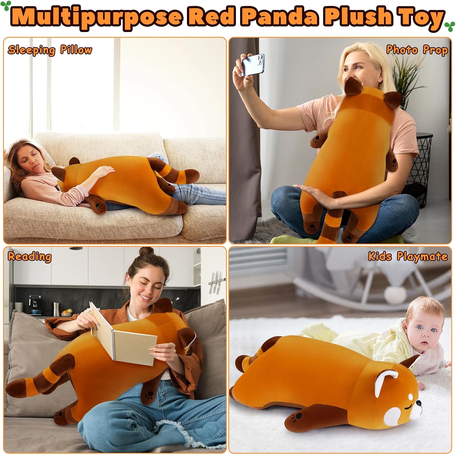 Detalle de Red Panda Plush Toy 29.9 Inch – Giant Soft Pillow & Cuddly Cushion