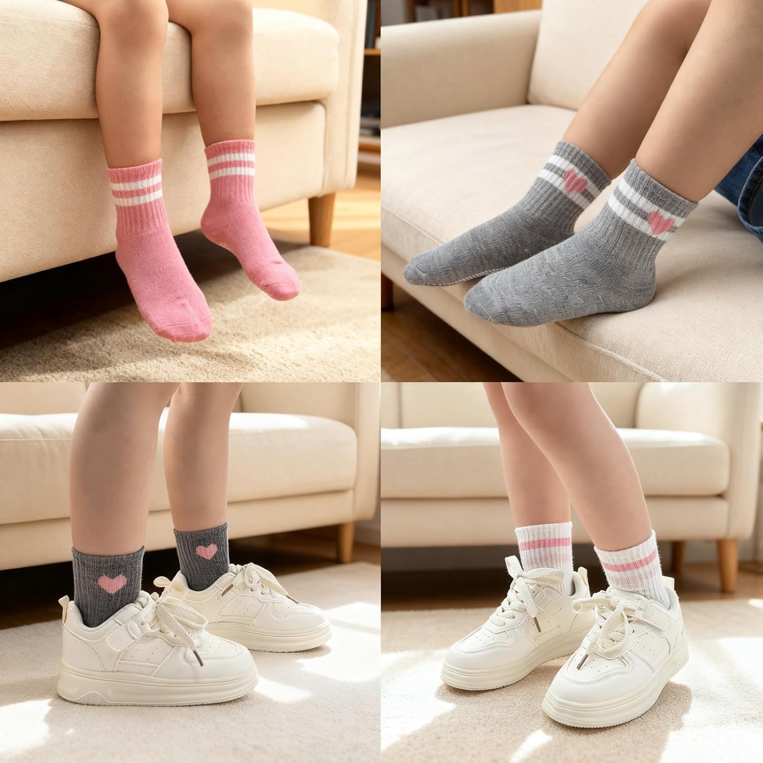 Thumbnail 1 de Bearbay Non-Slip Toddler Grip Socks with Anti-Skid Soles – 6-Pair Unisex Cotton Crew Socks