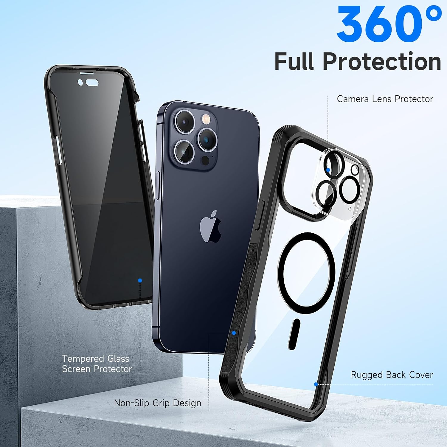 Detalle de seacosmo Magnetic iPhone 15 Pro Max Case with built-in privacy glass screen protector (MagSafe) - Black