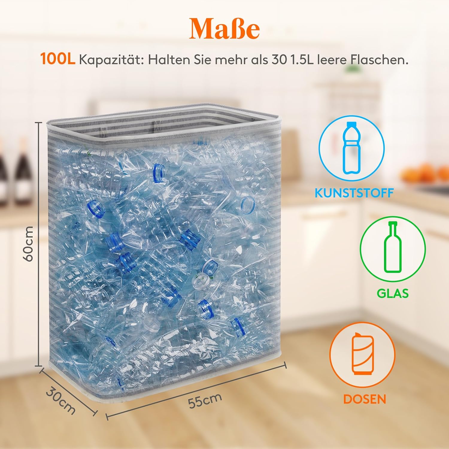 Detalle de Lifewit 100L Wäschekorb (faltbare Wäschebox) mit Griffen, wasserdichter Innenbeschichtung, grau