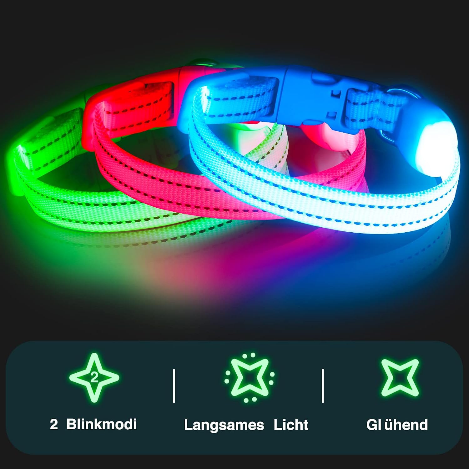 Detalle 2 de KOSKILL Leuchthalsband Hund – USB wiederaufladbares LED-Halsband für kleine bis mittlere Hunde (Blau, S)