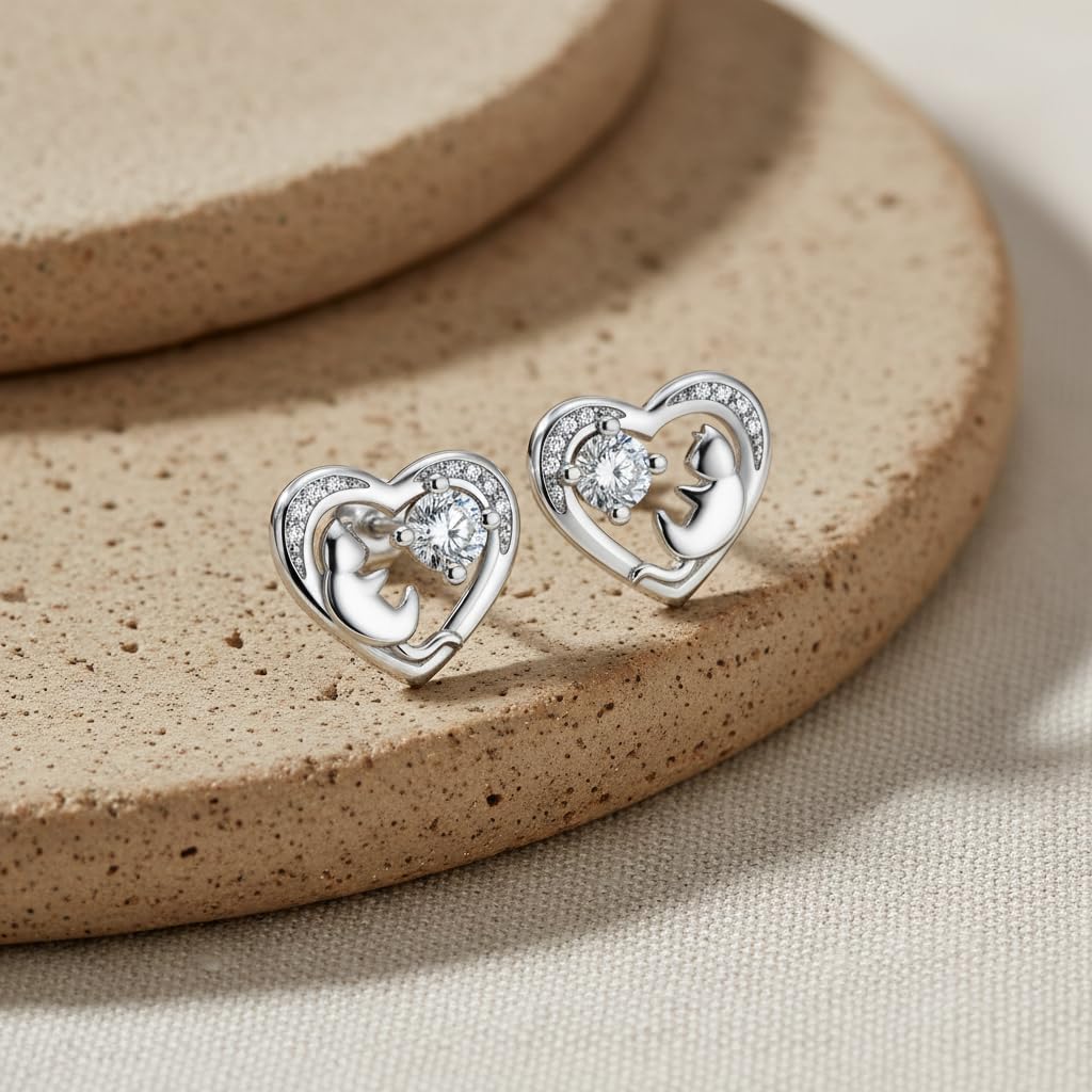 Detalle 2 de J.MUEN Boucles d'oreilles Chat/Licorne/Cheval en Argent Sterling 925 – Design animal discret