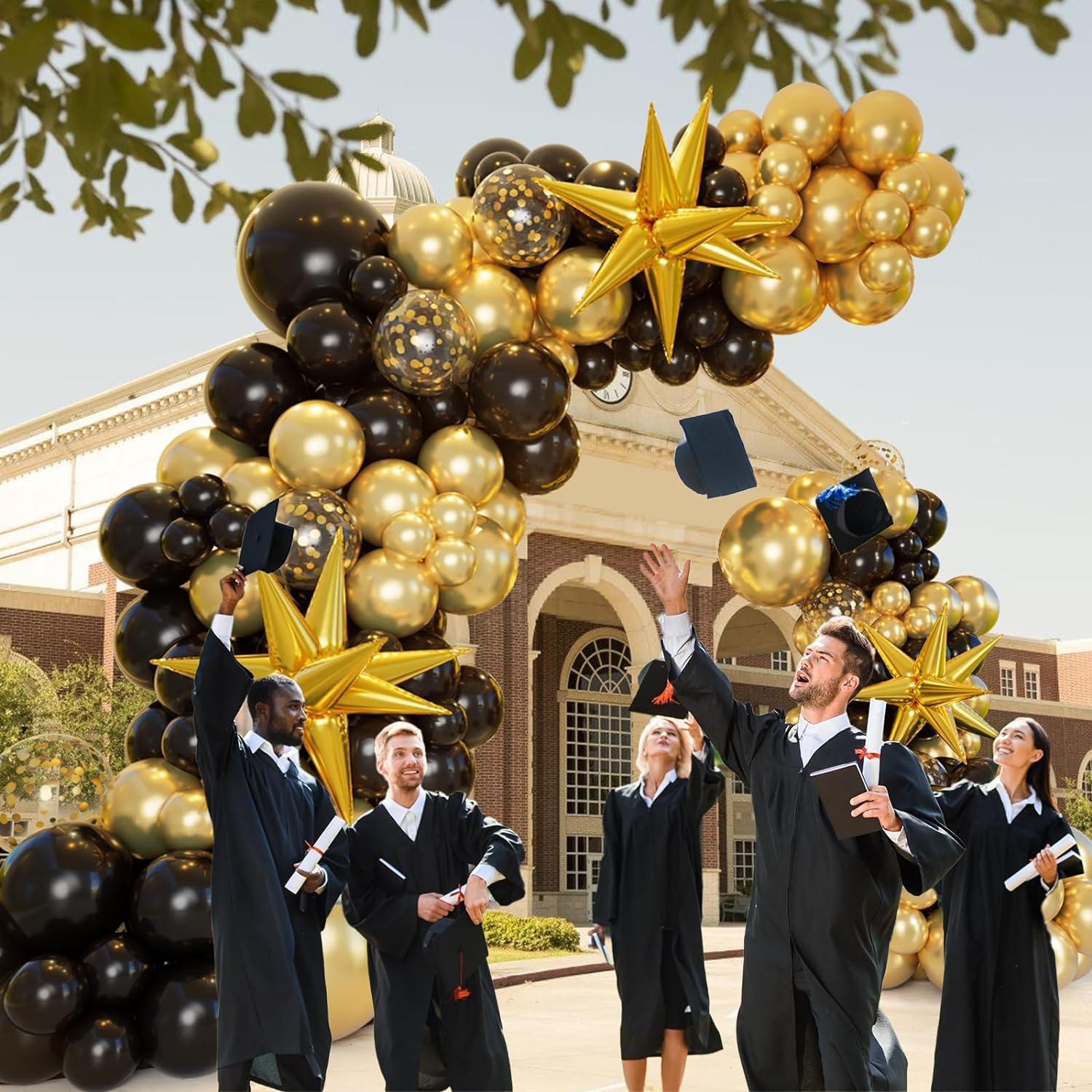 Thumbnail 2 de 161Pcs Black Gold Balloon Garland Arch Kit