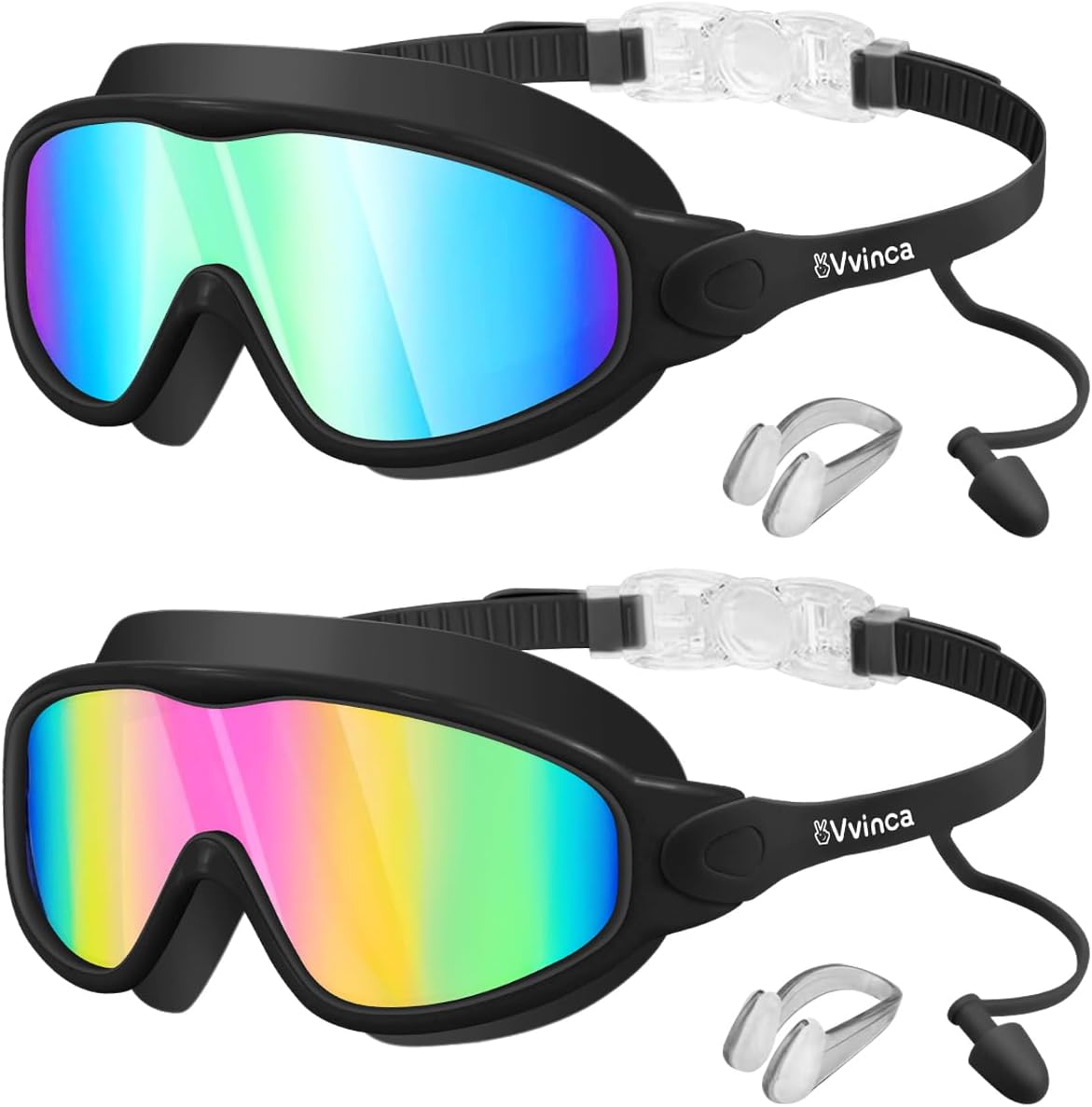 Detalle de Vvinca Kids Swimming Goggles (2 Pack) with Earplugs, Nose Clip & Anti-Fog UV Protection for Age 3–15