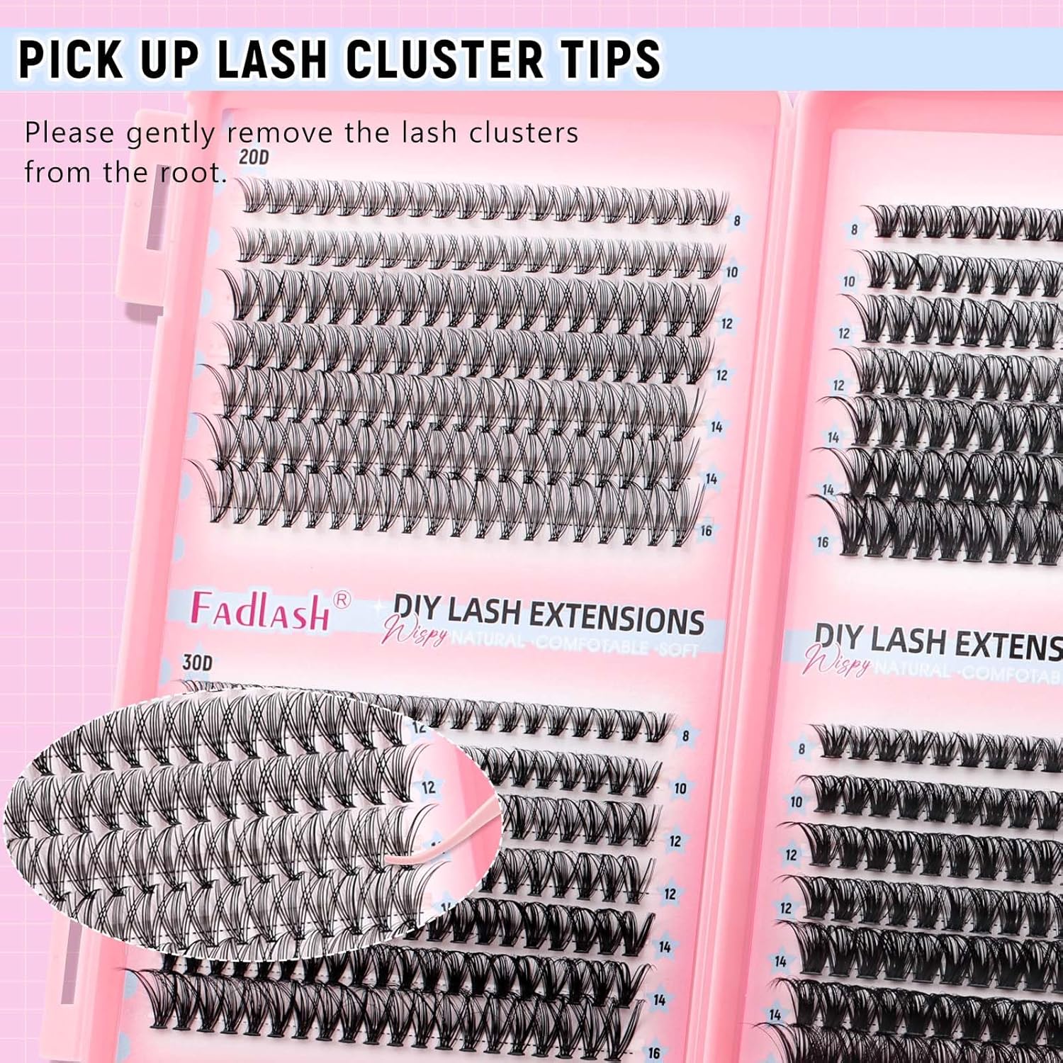 Thumbnail 6 de FADLASH 546-teiliger Wimpern-Cluster Set (20D/30D/40D/60D) in Wispy-Lash C-Welligkeit, 8–16 mm