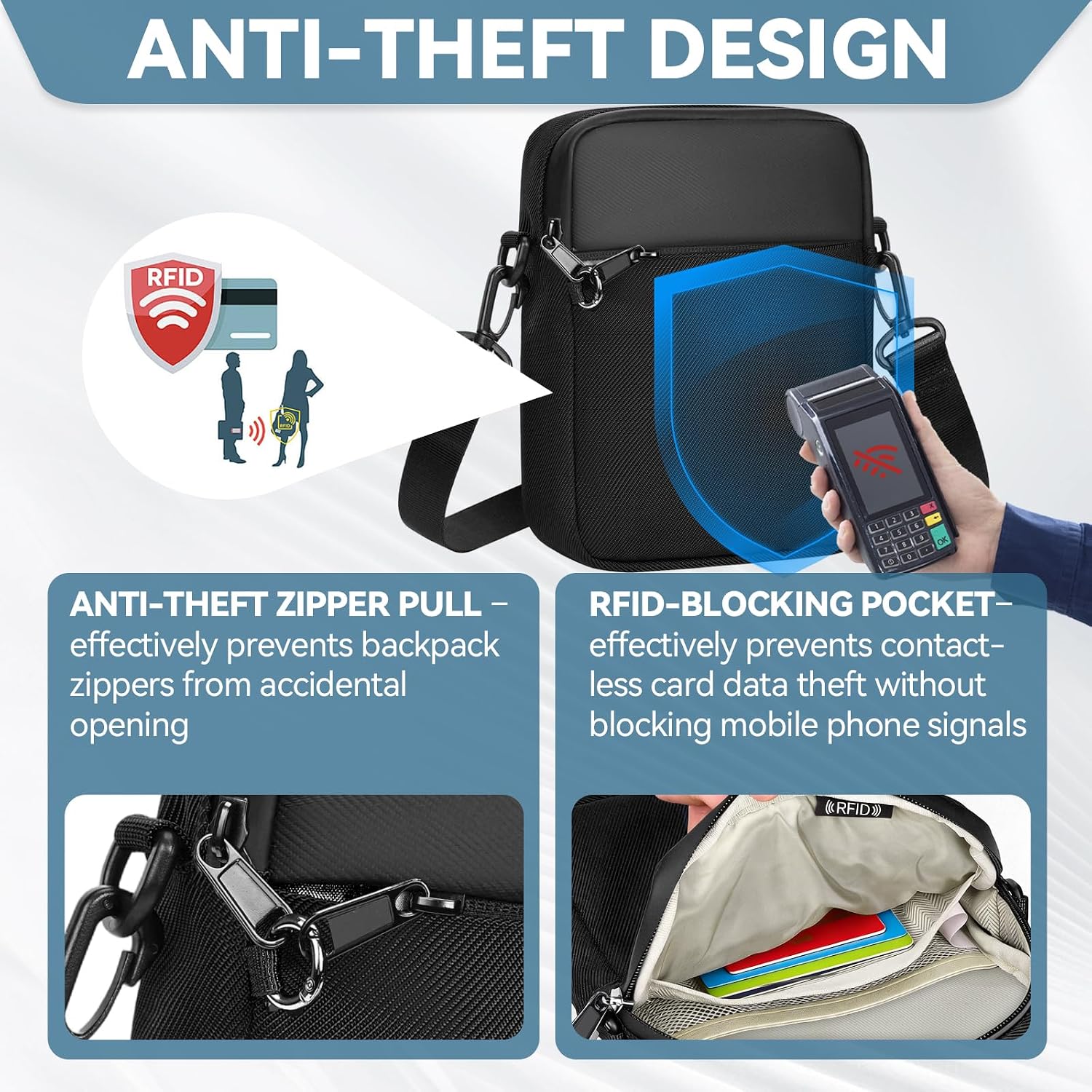 Thumbnail 2 de Eshow Cross Body Bag with Zipper Lock and RFID Pocket – A Practical Anti-Theft Day-to-Day Bag